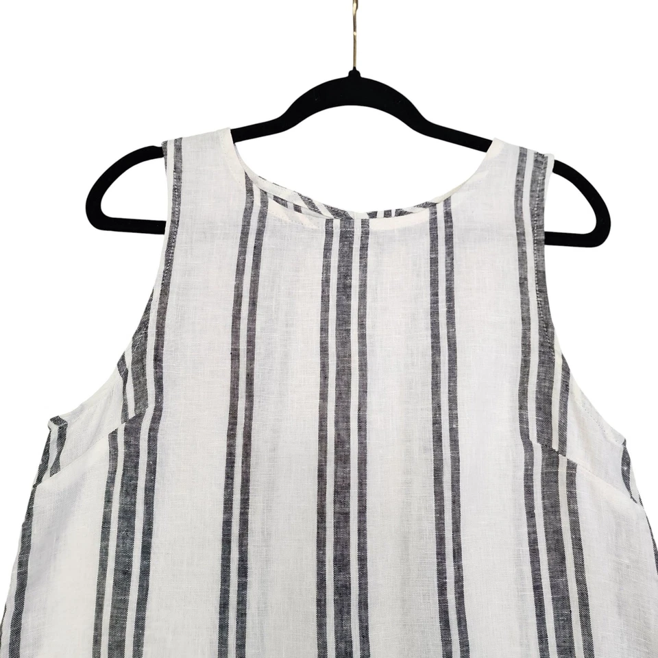 C&C California Womens Striped Linen Tank Top Size Medium Cream Gray Button Back - Image 2 of 4