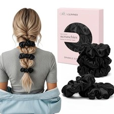 Black Scrunchies for Women Girls No Crease Elastic for All Hair Types without