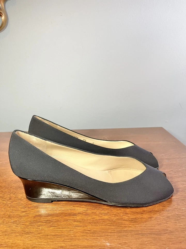 Sapato Bruno Magli Feminino Tamanho 8.5 Azul Marinho Peep Toe Wedge Feito na Itália WO2304 - Imagem 3 de 4