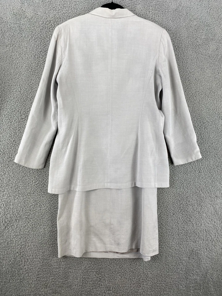 Blazer Vestido Traje Mujer Escada 42 Gris Seda Lino Alemania 2 Piezas Carrera Formal Foto 3 de 4