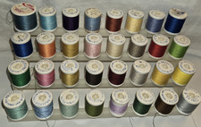 Lot 32 Sewing Thread Spools with Rack, Various Colors