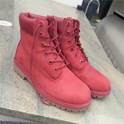 Timberland Boys Red Lace-Up Ankle Boots Round Toe Rubber Sole US 6 EU 39