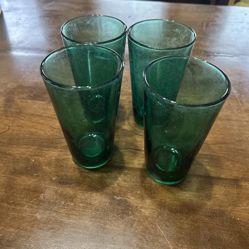4 VINTAGE Anchor Hocking FOREST GREEN Flat Tapered Glass Tumblers 5.5”