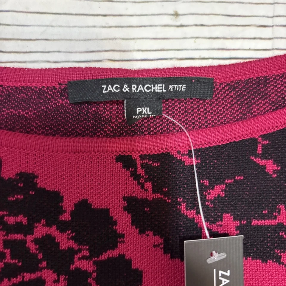 Zac & Rachel Sweater Women’s Fuchsia Black Roses Puff Sleeves Size Petite XL NEW - Image 3 of 4
