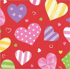 Valentine Hearts Red Pink Holiday Theme Party Paper Beverage Napkins