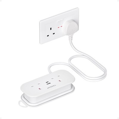 Reise-Verlängerungskabel mit 2 USB-Steckplätzen, Tessan 2-fach Stecker weiß 