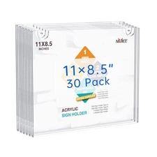 NIUBEE 30-Packs Acrylic Wall Sign Holder 8.5x11 Horizontal, Clear Plastic Frame