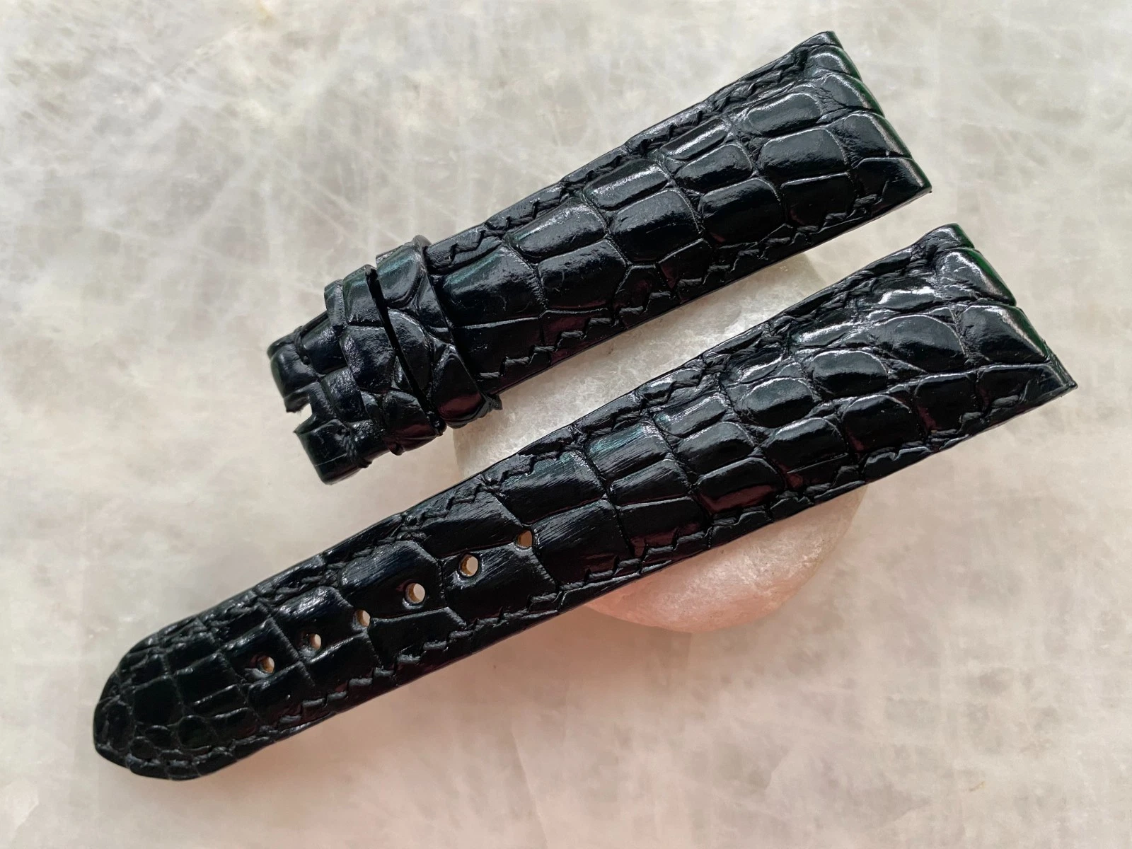 21mm/18mm Black Alligator Crocodile Print Leather Watch Strap Band