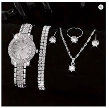 Watch Gift Set for Women Ladies Silver Rhinestone 5 Pieces Jewellery Mothers Day