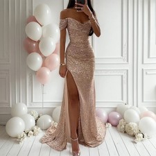 Mermaid Evening Maxi Dresses Elegant Off-Shoulder Sequin Split Formal Prom Dress