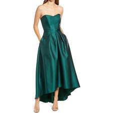 Alfred Sung Hunter Green Strapless High Low Sweetheart Formal Gown Dress Size 8