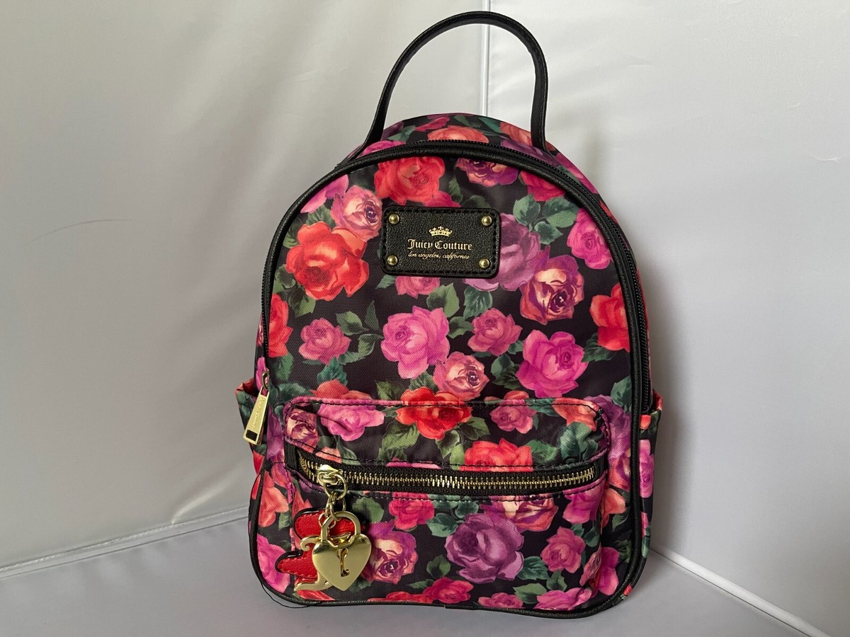 NWT JUICY COUTURE Black Multi Rose Rosie Floral Pink MINI 