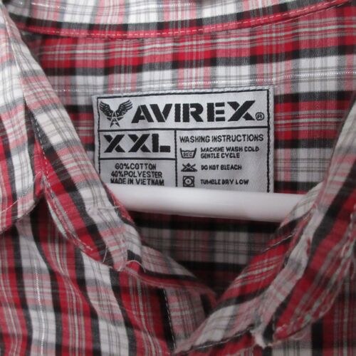 Avirex Shirt Mens 2XL Red Plaid Button Short Sleeve Cotton Poly Outdoors - Picture 2 of 6