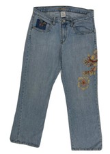 Z Cavaricci Women 14 Blue Floral Beaded Bootcut Light Wash Jeans Vintage