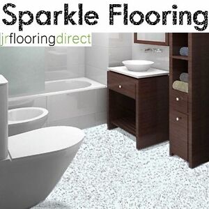 WHITE Granite Effect Sparkly Flooring / Glitter Sparkle Vinyl Lino ...