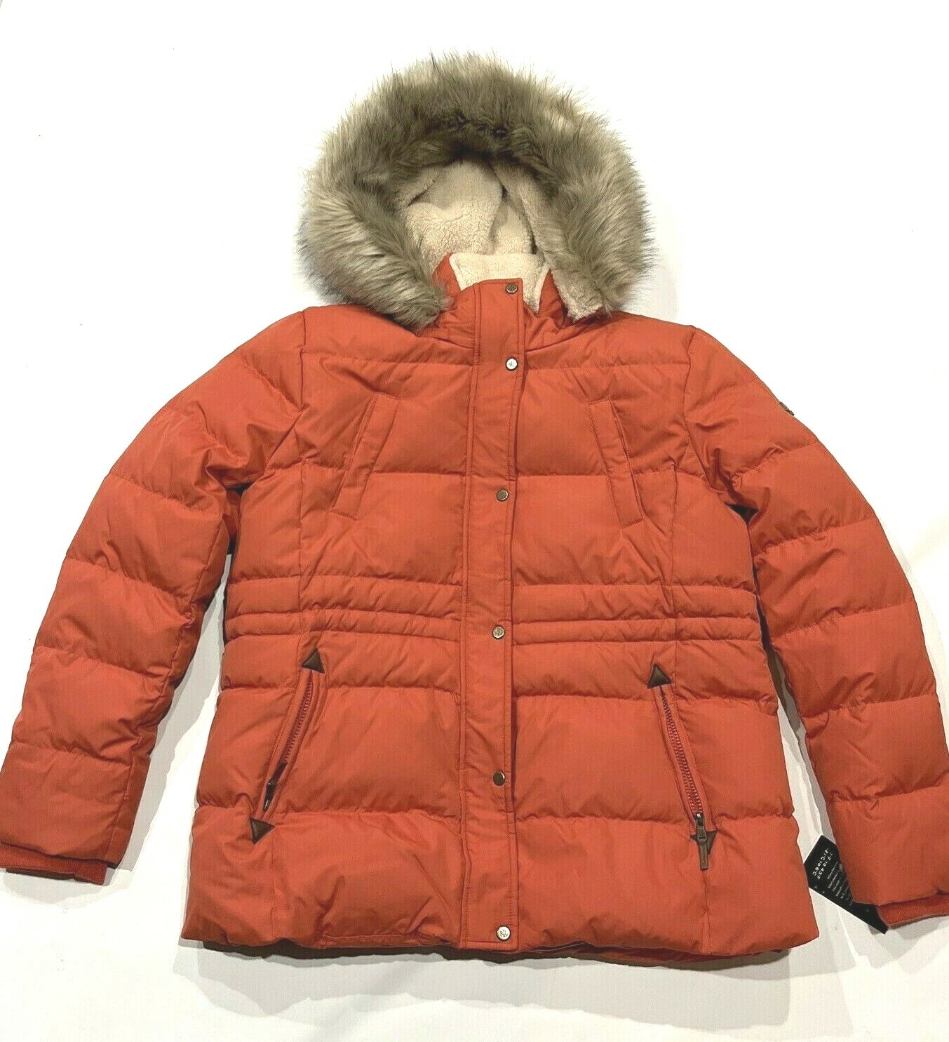 Ralph Lauren Faux-Fur Squash Orange Down Hooded Puffer Jacket Coat - XL -rt