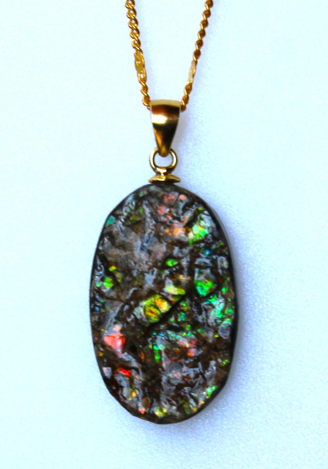 Ammolite Multicolore du Canada de 21,250 ct - Pendentif Argent 925 Doré + Chaîne - Photo 2/4