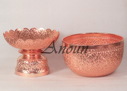 Vintage Style Bowl & Supporting Stand Set Thai Designs Embross Aluminum Size 22" - Picture 52 of 95