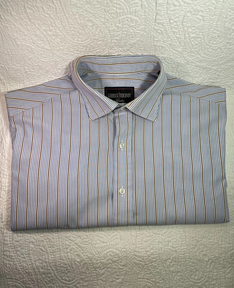 Camisa de vestir Garrick Anderson London para hombre talla 16,5 42EU puños franceses a rayas Foto 4 de 4