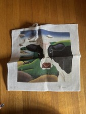Vtg Hand-painted Needlepoint Canvas Of Cow