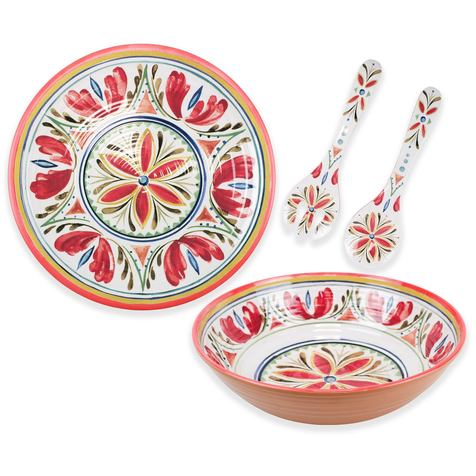 Purely Home Mediterranean Melamine/Plastic Salad Bowl,Servers &Round Platter Set