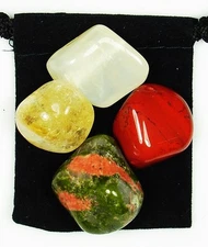 SPIRITUAL REBIRTH Tumbled Crystal Healing Set = 4 Stones + Pouch + Description
