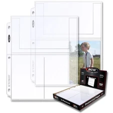 BCW 3 4x6 Pockets Poly Pages Box of 100 Postcard Sheets / Photo Archival Quality