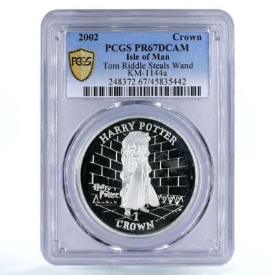 Isle of Man 1 crown Harry Potter Tom Riddle Steals Wand PR67 PCGS Ag ...