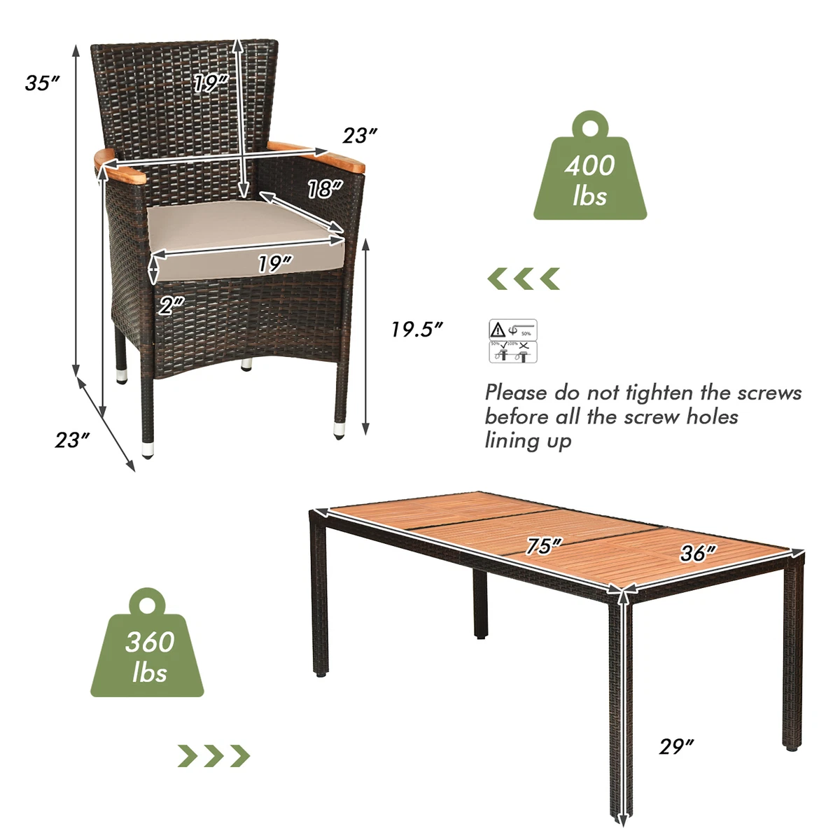 9PCS Rattan Patio Dining Set w 8 Stackable Cushioned Chairs