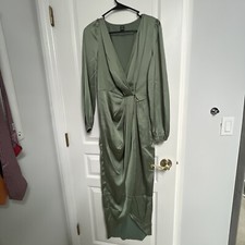 SHEIN Batwing Sleeve Knot Side Wrap Satin Dress ~NEW~