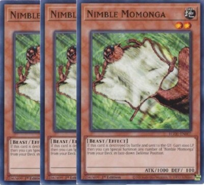 Yugioh - Nimble Momonga x 3 - 1st Edition NM - Plus Free Holographic Card