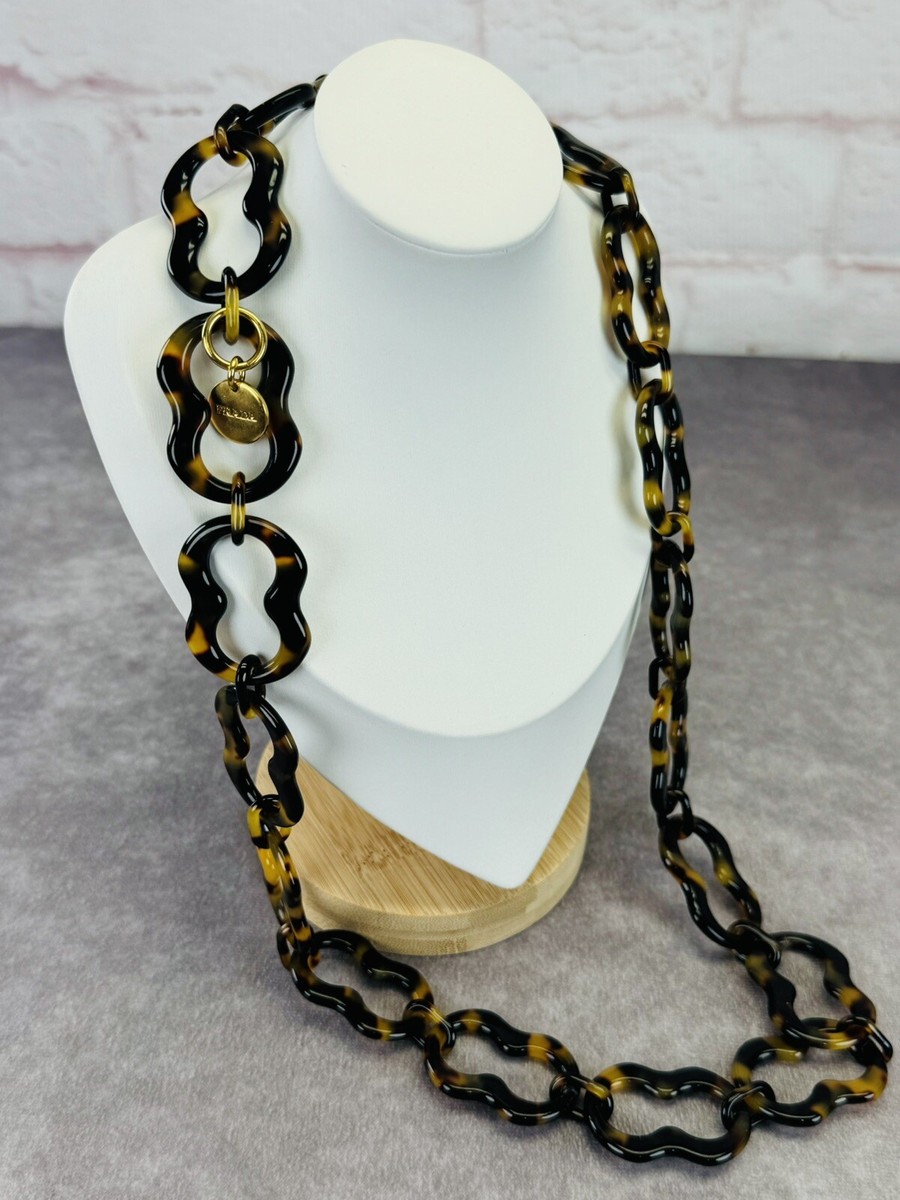 Prada Womens Brown Tortoiseshell Print Plastic Large Chain