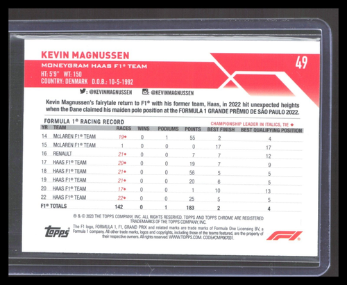 2023 Topps Chrome Formula 1 KEVIN MAGNUSSEN #49 F1 Haas YKTM - Picture 2 of 2