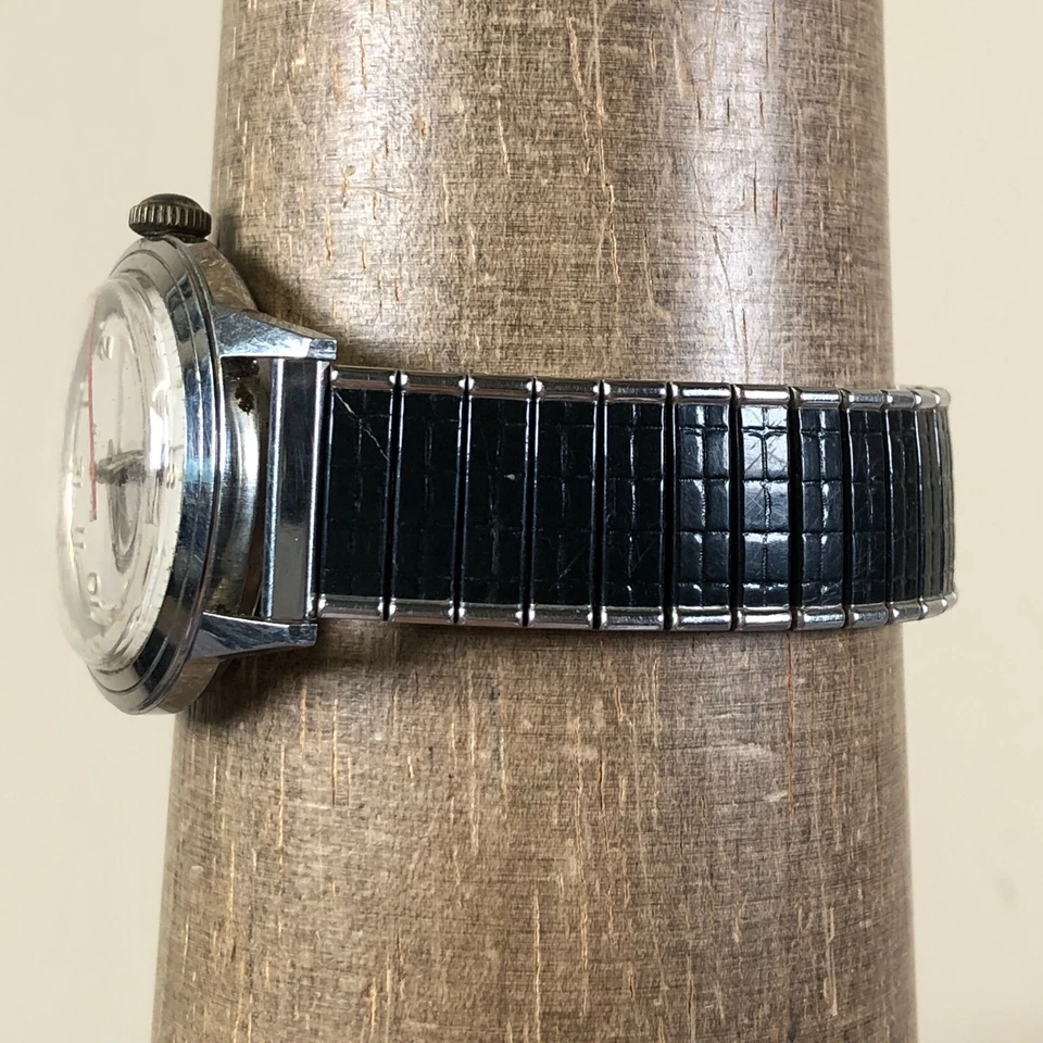 Reloj mecánico de cuerda vintage Bel-Air para hombre Incabloc correa de expansión negra 6 1/2" Foto 3 de 4