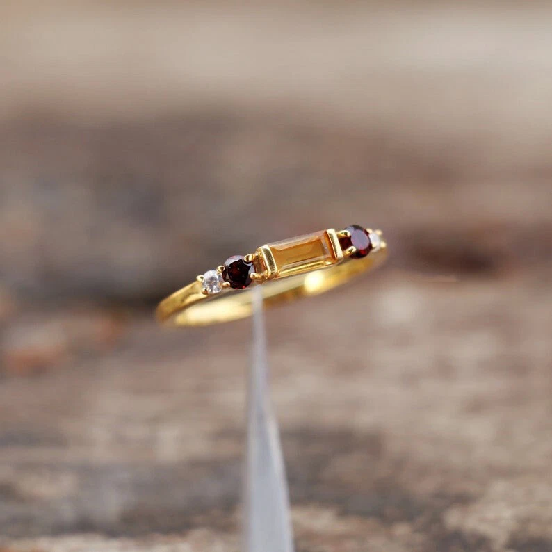 Citrine & Garnet Ring 925 Sterling Silver Ring Wedding Gift Promise Ring For Her - Image 4 of 4