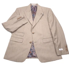 $425 Tayion Wool Blend Beige Peak Lapel Suit Separate Blazer Jacket Mens 38S