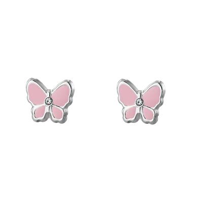 Ohrstecker emailliert rosa Schmetterling mit Kristallen