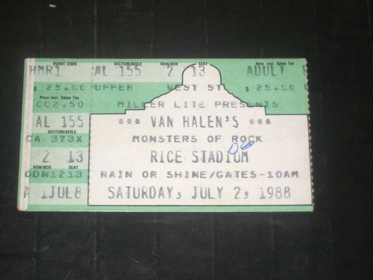 VAN HALEN 1988 TEXXAS JAM TICKET STUB**MONSTERS OF ROCK*METALLICA