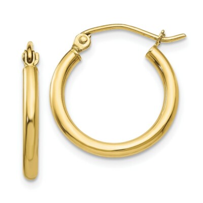 Real 10kt Yellow Gold Polished 2mm Lightweight Tube Hoop Earrings