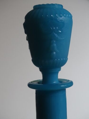 PORTIEUX FRANCE VINTAGE DECANTEUR MILK GLASS COLOR BLUE height 13" - Picture 6 of 12
