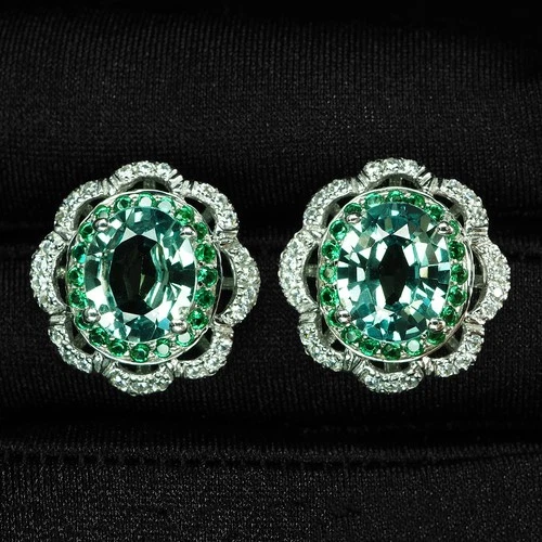 Mint Green Paraiba Tourmaline 7.79Ct 925 Sterling Silver White Gold Earrings
