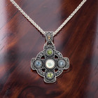 ESTATE SOLID STERLINGS ILVER 18K GOLD BA SUARTI CROSS PENDANT 24" NECKLACE #8148 — photo 1