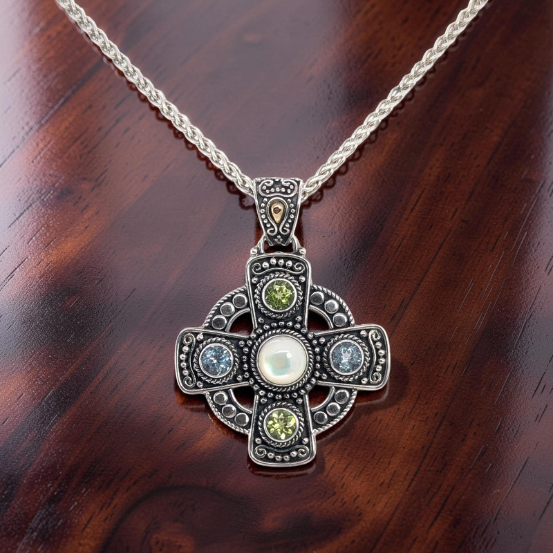 ESTATE SOLID STERLINGS ILVER 18K GOLD BA SUARTI CROSS PENDANT 24" NECKLACE #8148