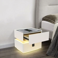 Bedside Table with Wireless Charging Station Simple Bedside Table with 2 Drawers
