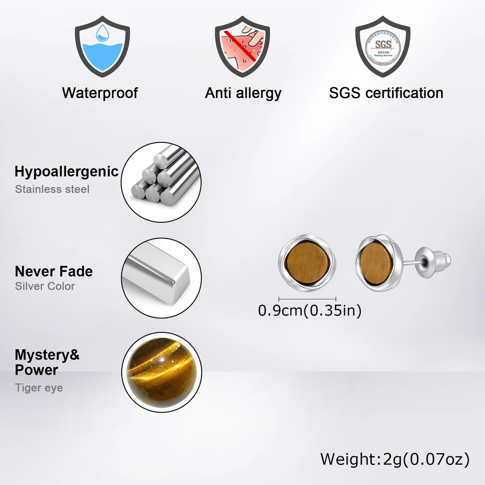 Pendientes de piedra simple Mobius círculo ojo de tigre para hombre pequeños joyas de acrílico Foto 2 de 4