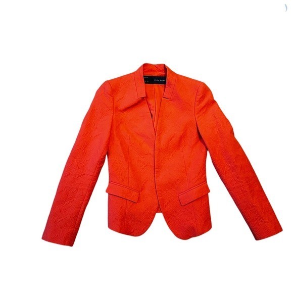 ZARA BASIC Orange Textured Blazer Jacket Women's … - image 1
