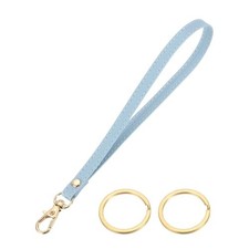 Wristlet Strap PU Leather Keychain Wristlet Lanyard Hand Strap Blue/Gold