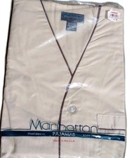 Vintage Pajama Pyjama Set Men's Short Sleeve Beige Large Knee Length Pocket