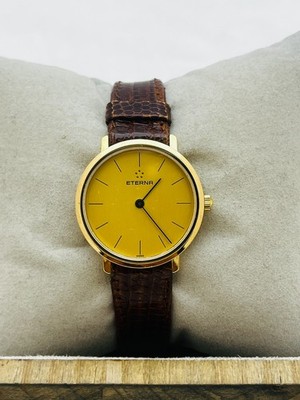 Eterna Swiss Women's 18K Gold Sapphire Glass Watch New NOS Vintage Gift