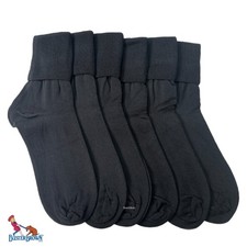 Buster Brown 100 Cotton Foldover Ankle Womens Elastic-Free Socks- 6 Pairs Black